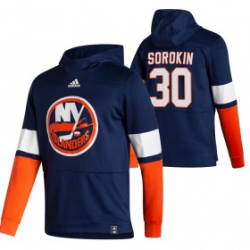 Miesten NHL New York Islanders Ilya Sorokin 30 2020-2021 Reverse Retro Pullover Hooded Sweatshirt